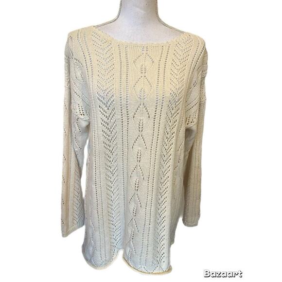 Vintage Hillary Paige Sweater Tunic Knit Women's large Ivory With Eyelet Design - Picture 1 of 6